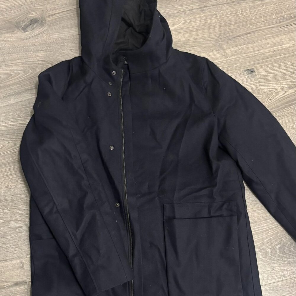 COS Dark Navy Wool Blend Hooded Coat (Size 38 / M)